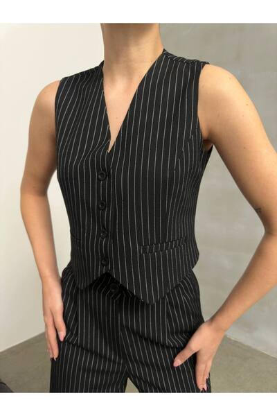 Bak'ap Palazzo Pants and Vest Two-Piece Set - Lined Stripe