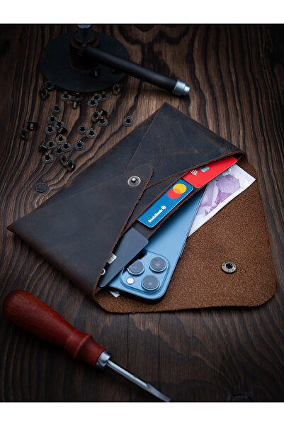 MY Leather Pallas Hakiki Deri El Yapımı Zarf Cüzdan Taba