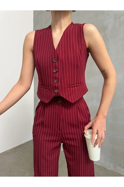 Bak'ap Palazzo Pants and Vest Two-Piece Set - Lined Stripe