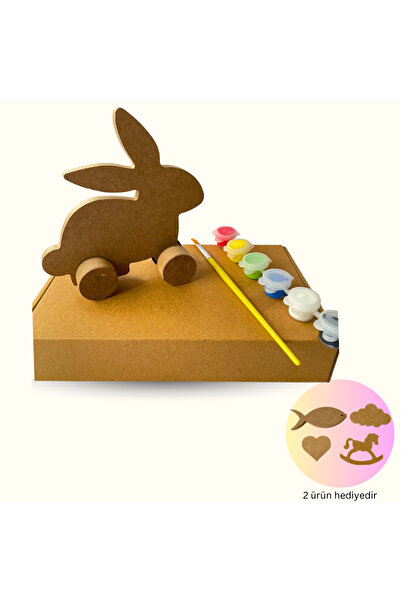 karışık kaset Çocuklar İçin Ahşap Tekerlekli Tavşan Boyama Seti- Çocuklar İçi...