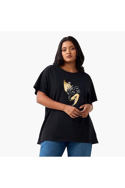 Ulla Popken Plus Size Graphic Print T-shirt With Short Sleeves