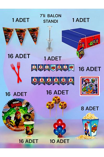 VibeHome 16 Person Brawlstars Themed 2XL Pack - Birthday Party & Fun Events
