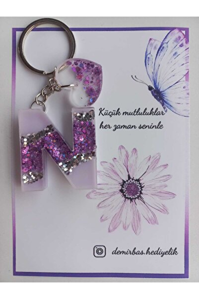 demirbasavm سلسلة مفاتيح مصنوعة يدويًا بحروف Epoxy N