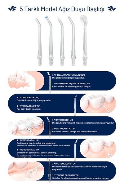 Oral White رأس بديل للاستحمام بالفم (5 نماذج مختلفة)