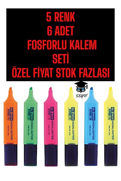 SEYFİKİRTASİYE 5 Colors 6 Pieces Highlighter Set - Special Price Stock Surplus