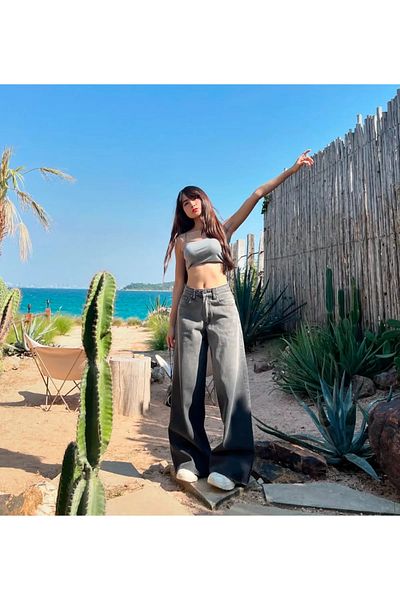 eyonnwear Y2K Gray Piece Baggy Jean Trousers