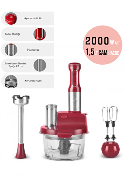 Karaca Çırpma, Dilimleme, Doğrama, Blender, Karıştırma 2000W Turbo 1,5LT Cam Hazneli Mutfak Robotu