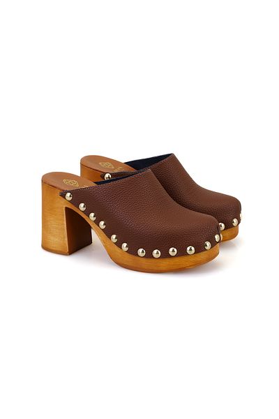 Desa Women's Tan Heeled Leather Sabo