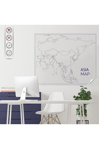 ZERO LAND Static Paper Colorless Mute Asia Map 73 cm X 90 cm 623134