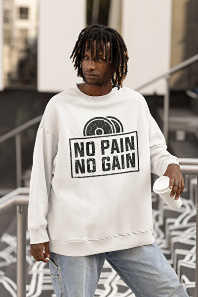 SEVBANO No Pain No Gain Written Design Unisex Oversize Gym Sweatshirt