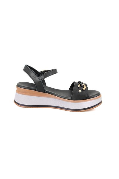 Desa Women's Black Heeled Leather Sandals