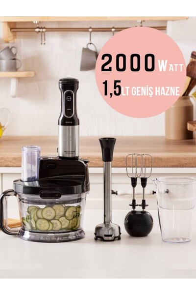 Karaca Doğrayıcı Dilimleme Et doğrama 2000W Kulplu 1,5LT Hazneli Mutfak Robotu