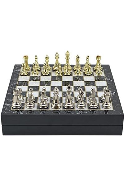 STOREMAX Large Size Metal Classic Chess Tk. Mdf Board with Chest of Glossy and Marble Pattern (36X36X6 Cm.)