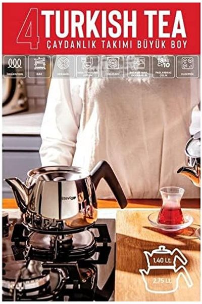 STOREMAX Lvnmblya 4 Turkish Tea 18/10 Stainless Steel Teapot Set Large Size St-501 Shop Deesing 2