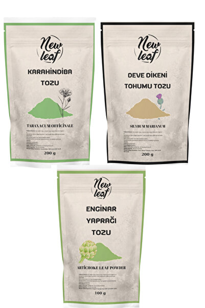 Newleaf Karahindiba Yaprağı Tozu 200 g+ Enginar Yaprağı Tozu 100 g+ Deve Dikeni Tohumu Tozu 200 g