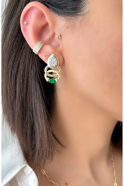 Liora أقراط ذهبية من سلسلة الحجر الأخضر الخاصة