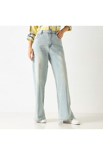 Lee Cooper Flared Leg Embellished Jeans With Pockets