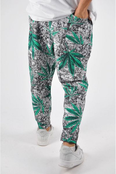 Superbluemexico Men's Casual Patterned Loose Green Baguette Trousers