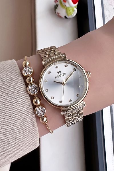 Homies Special Boxed Original Women's Wristwatch Waterproof Gold Color Steel Band +Bracelet Hmby2045C1