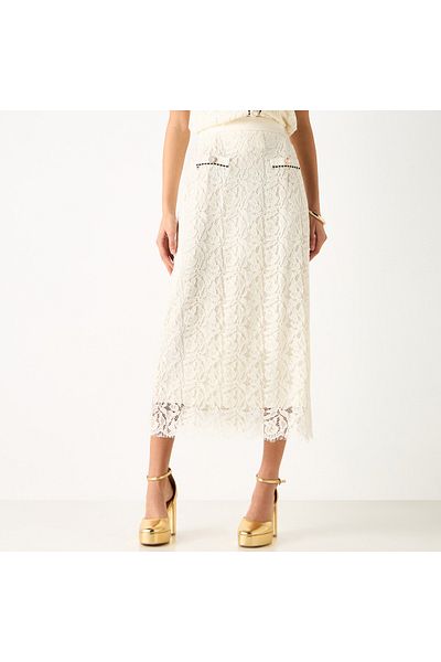 2Xtremz Lace Textured A-line Midi Skirt With Slit Detail