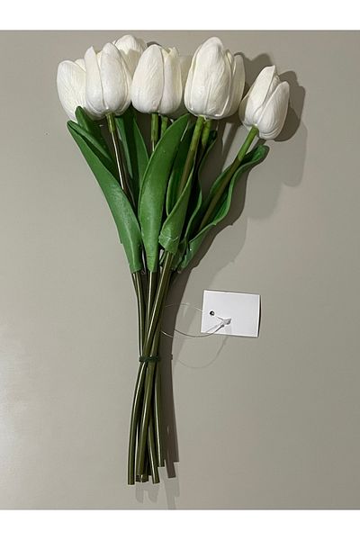 Çiçeksi Tunira Home Artificial 5-Piece Wet Tulip Bouquet Real Texture Off White Εύκαμπτο – Τεχνητό λουλούδι De