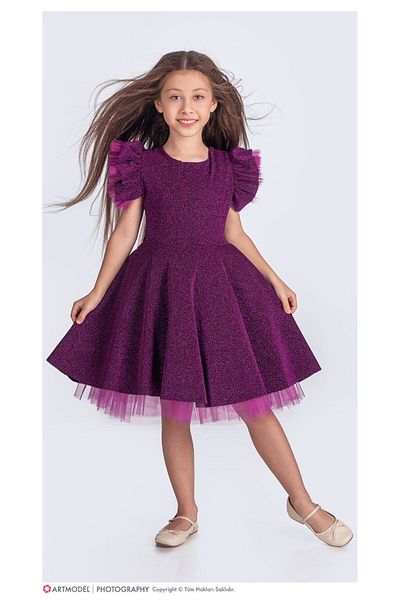 Little Pumpkin Girl's Evening Dress with Glitter Tutu Skirt