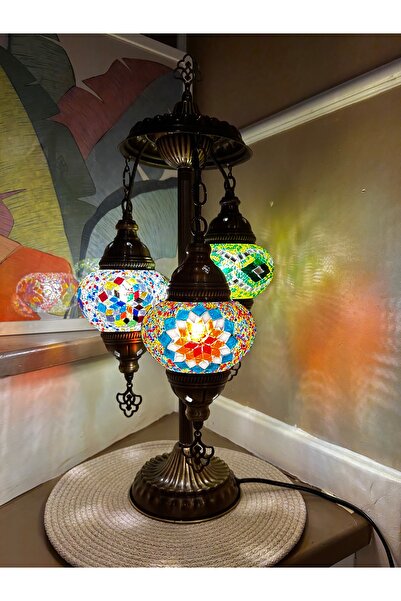 Glow Lambader 3''lü Otantik Lamba Dekor Abajur Aydınlatma Gece Lambası