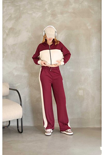 LAVRE Modal Fabric Tracksuit Set Wide Legs with Garnish Zipper
