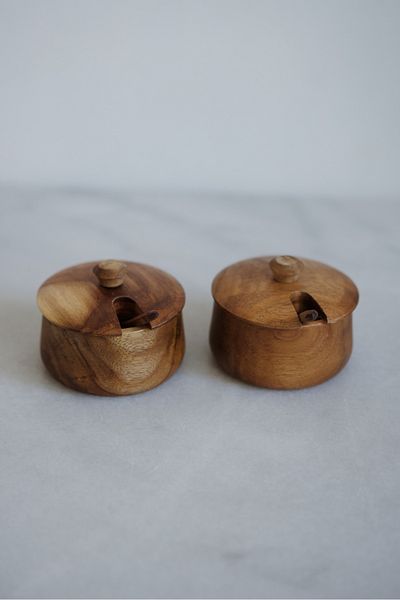 Dekorzdükkan 2-Piece Acacia Spice Rack with Spoon