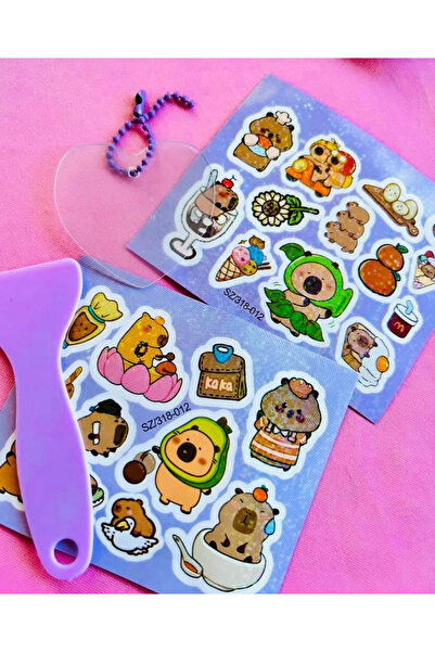 ÖZ OFİS Capybara Sticker Seti Anahtarlık Hediyeli 1 Adet