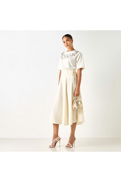 Iconic Textured A-line Midi Skirt With Tie-up Detail