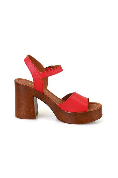 Desa Women's Red Adjustable Buckle Heeled Leather Sandals