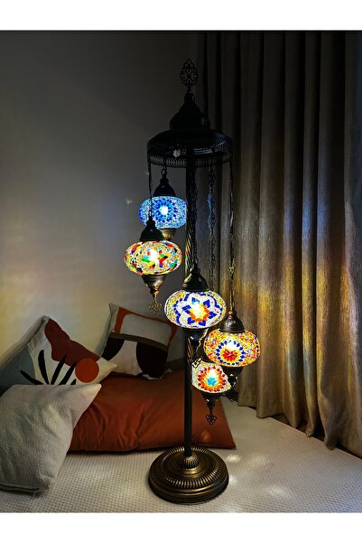 Glow Mozaik Ayaklı Lambader 5li Otantik Lamba Dekor Lamba