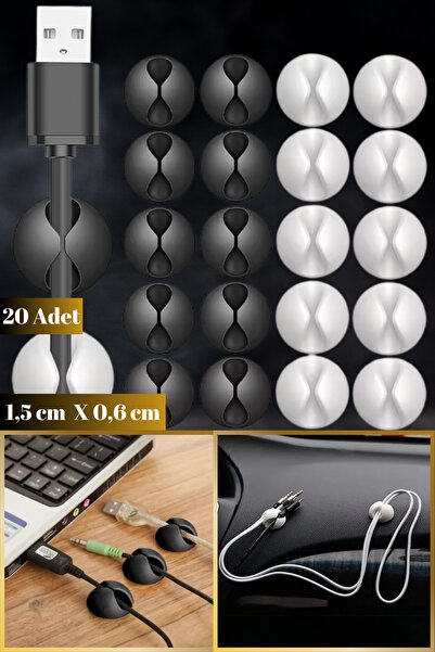 Hane Dostu 20 Adet Şık ve Pratik Siyah Beyaz Kablo Sabitleyici | Kablo Sabitl...