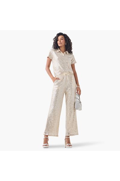 2Xtremz Embellished Wide Leg Pants With Drawstring Closure