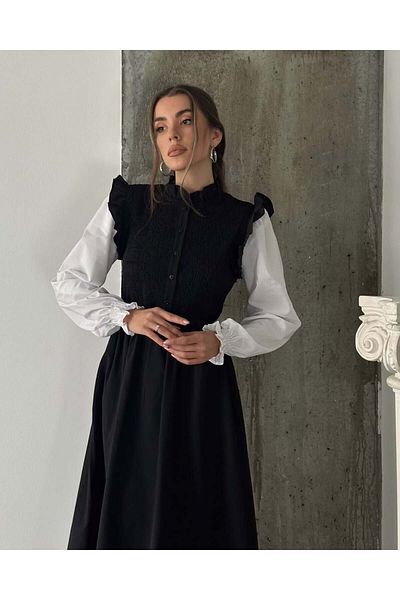 Lusin Rochie de damă neagră cu mânecă lungă cu balon premium