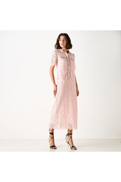 2Xtremz Lace Textured A-line Midi Skirt With Slit Detail