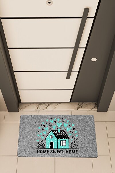 Dormot High Quality Digital Printing Gray, Blue Home Home Sweet Theme Door Mat