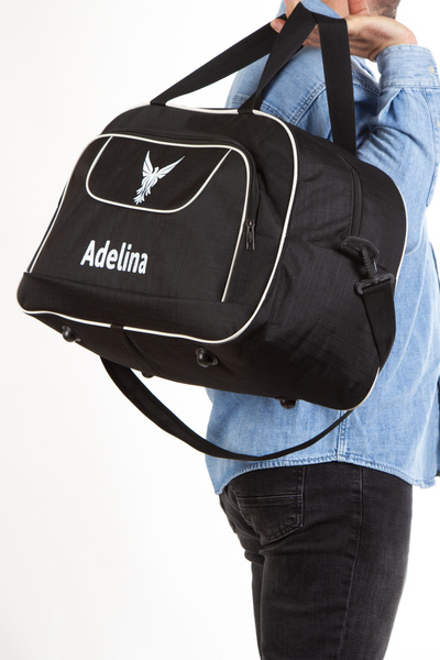 Adelina Bags Unisex Siyah Seyahat Tatil Spor Kabin Boy Kumaş Valiz El ve Omuz Çantası