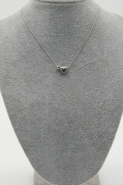TAKIBOX Silver Color Small Ball Detail Filled Heart Steel Necklace