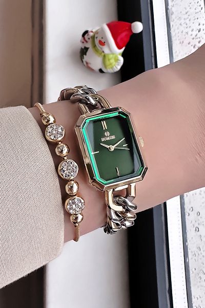 Homies Waterproof Gold Silver Color Women's Wristwatch - Chain Steel Band & Bracelet Hmby2046C3