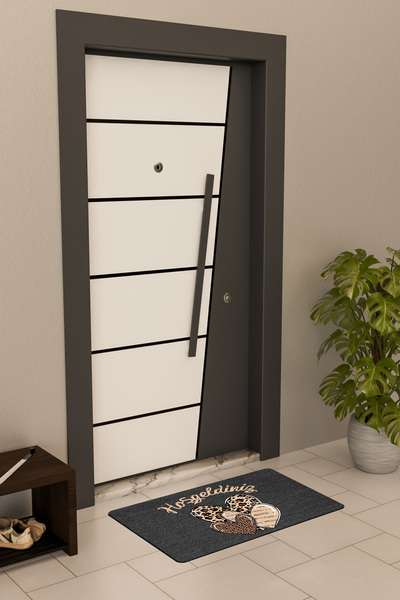 Dormot Yüksek Kaliteli Dijital Baskı Siyah, Leopar Kalpler temalı Kapı Önü Pa...