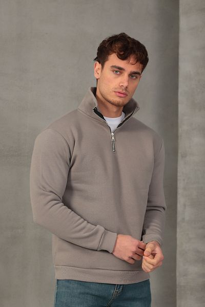COTTONLAB Hanorac unisex, cu croiala relaxată, cu textura moale, cu jumătate de fermoar, cu guler ridicat
