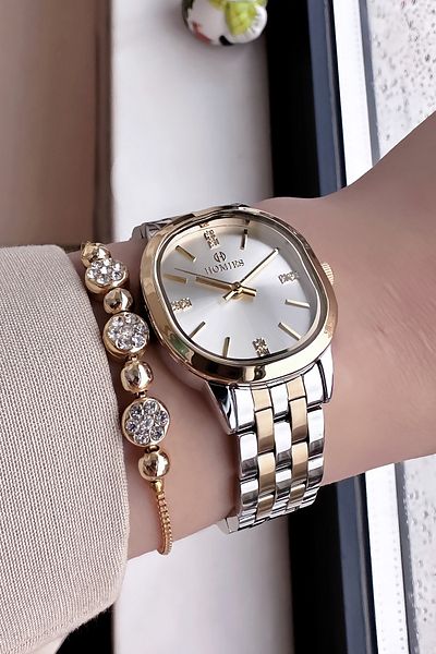 Homies Special Boxed Oval Case Women's Wristwatch Waterproof Gold Silver Color Steel Band +Bracelet Hmby2043C1