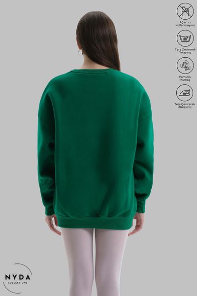 Nyda Collections Women's Long Sleeve Anime Kuromi Printed Crew Neck Hoodless Raster Oversize Sweatshirt