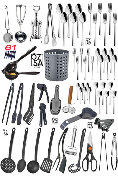 ÖzSa Home 61-Piece Fork Spoon Scoop Spatula Colander Kitchen Serving Set Serving Utensils Kitchen Products Tongs