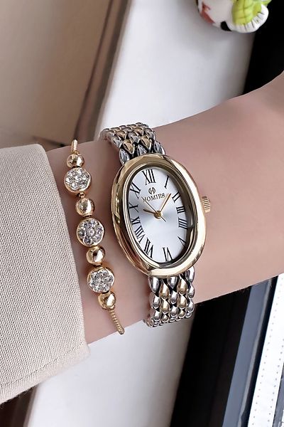 Homies Special Boxed Oval Case Women's Wristwatch Waterproof Gold Silver Color Steel Band +Bracelet Hmby2048C3