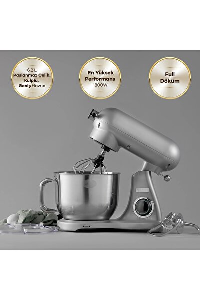 Karaca Powercast Chef Döküm Stand Mikser Silver Mutfak Şefi 1800W 6,2 Lt