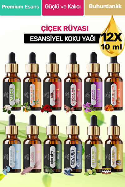 ESENIA 12'lı Set2 Esansiyel Uçucu Yağı Buhurdanlık Difüzör Esansı oda banyo p...