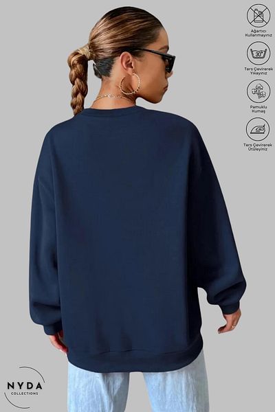 Nyda Collections Women's Long Sleeve Anime Kuromi Printed Crew Neck Hoodless Raster Oversize Sweatshirt